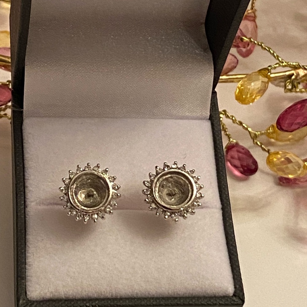 Vintage Diamond 14K White Gold Stud Earrings Jackets - Picture 10 of 12